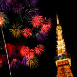 Fireworks display above Tokyo Tower, Minato-ku, Tokyo, Japan